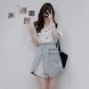 Stripe Long T-Shirt Belted Denim Skirt Set -Kawaii Fashion Shop 6aad5c212fe1dea471fc69949db8ab98