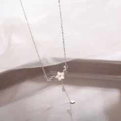 Sweet Sakura Silver Necklace -Kawaii Fashion Shop 925 Sterling Silver Cherry Flower Shell Long Tassel Necklace for Women Sweet Heart Pendant Clavicle Chain 4