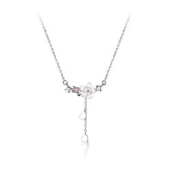 Sweet Sakura Silver Necklace -Kawaii Fashion Shop 925 Sterling Silver Cherry Flower Shell Long Tassel Necklace for Women Sweet Heart Pendant Clavicle Chain 5