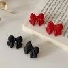Cute Sweet Bow Stud Earrings -Kawaii Fashion Shop AOMU 2020 S925 New Trendy Black Red Sweet Bow Metal Spray Paint Stud Earring for Female