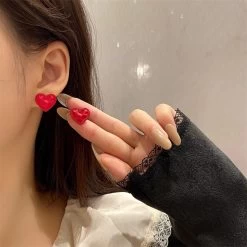 Cute Sweet Bow Stud Earrings -Kawaii Fashion Shop AOMU 2020 S925 New Trendy Black Red Sweet Bow Metal Spray Paint Stud Earring for Female 3