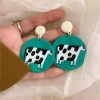 Cute Simple Milk Cow Earrings -Kawaii Fashion Shop AOMU Cute Simple Red Blue Transparent Acrylic Horse Cow Round Earrings Irregular Stitching Animal Drop Earrings