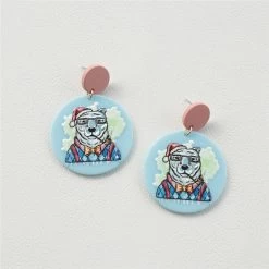 Cute Simple Milk Cow Earrings -Kawaii Fashion Shop AOMU Cute Simple Red Blue Transparent Acrylic Horse Cow Round Earrings Irregular Stitching Animal Drop Earrings 4