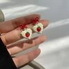 Cute Strawberry Stud Earrings -Kawaii Fashion Shop AOMU Fashion White Red Acrylic Love Strawberry Cherry Stud Earrings Irregular Geometric Bow Stitching Small Earrings