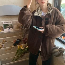 Leopard Patchwork Jacket 11 Leopard Patchwork Jacket -Kawaii Fashion Shop Alien Kitty 2021 New Winter Leopard Patchwork Women Coat Corduroy Warm Loose Casual Jacket Female Outwear 3