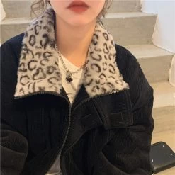 Leopard Patchwork Jacket 13 Leopard Patchwork Jacket -Kawaii Fashion Shop Alien Kitty 2021 New Winter Leopard Patchwork Women Coat Corduroy Warm Loose Casual Jacket Female Outwear 5
