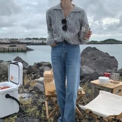 Retro Sweet All-match Sweater 11 Retro Sweet All-match Sweater -Kawaii Fashion Shop Alien Kitty Retro Women Sweater Pullovers Knitted Casual Solid Autumn Turn down Collar Feminine Loose All 3