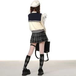 American College Style Apricot Knitted Cardigan -Kawaii Fashion Shop American College Style Apricot Knitted Cardigan 1