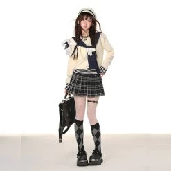 American College Style Apricot Knitted Cardigan -Kawaii Fashion Shop American College Style Apricot Knitted Cardigan 2