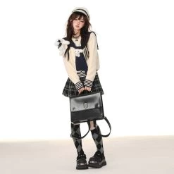 American College Style Apricot Knitted Cardigan -Kawaii Fashion Shop American College Style Apricot Knitted Cardigan 3