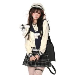 American College Style Apricot Knitted Cardigan -Kawaii Fashion Shop American College Style Apricot Knitted Cardigan 7