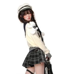 American College Style Apricot Knitted Cardigan -Kawaii Fashion Shop American College Style Apricot Knitted Cardigan 8