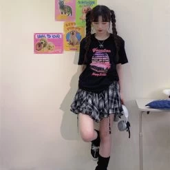 American College Style Irregular Black White Plaid Short Skirt -Kawaii Fashion Shop American College Style Irregular Black White Plaid Short Skirt 10