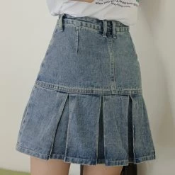 American Girl Style Denim Pleated Skirt 14 American Girl Style Denim Pleated Skirt -Kawaii Fashion Shop American Girl Style Denim Pleated Skirt 11