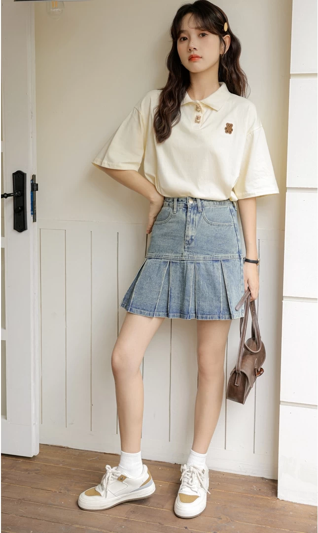 American Girl Style Denim Pleated Skirt 5 American Girl Style Denim Pleated Skirt - Image 3