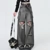 American Gray Retro Hole Wide-Leg Jeans -Kawaii Fashion Shop American Gray Retro Hole Wide Leg Jeans 7