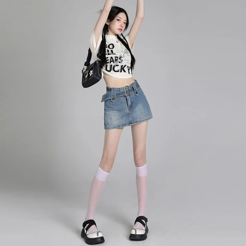 American Retro All-match Blue High Waist Denim Skirt 7 American Retro All-match Blue High Waist Denim Skirt - Image 5