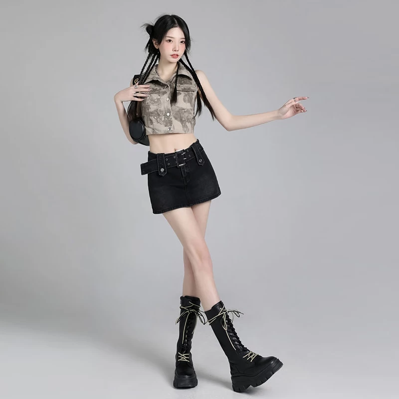 American Retro All-match Blue High Waist Denim Skirt 8 American Retro All-match Blue High Waist Denim Skirt - Image 6