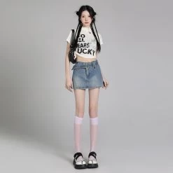 American Retro All-match Blue High Waist Denim Skirt 15 American Retro All-match Blue High Waist Denim Skirt -Kawaii Fashion Shop American Retro All match Blue High Waist Denim Skirt 4