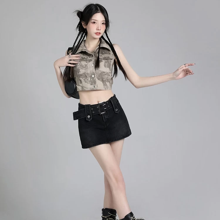 American Retro All-match Blue High Waist Denim Skirt 4 American Retro All-match Blue High Waist Denim Skirt - Image 2