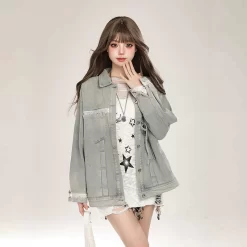 American Retro Blue Denim Jacket -Kawaii Fashion Shop American Retro Blue Denim Jacket 13