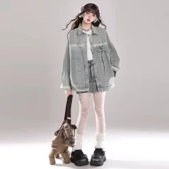 American Retro Blue Denim Jacket -Kawaii Fashion Shop American Retro Blue Denim Jacket 4