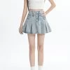 American Retro Light Blue High Waist Denim Pleated Skirt -Kawaii Fashion Shop American Retro Light Blue High Waist Denim Pleated Skirt 6