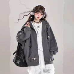 American Star Embroidered Cardigan Sweatshirt -Kawaii Fashion Shop American Star Embroidered Cardigan Sweatshirt 5