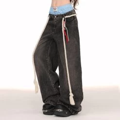 American Style Double Waist Loose Wide-Leg Jeans -Kawaii Fashion Shop American Style Double Waist Loose Wide Leg Jeans 7