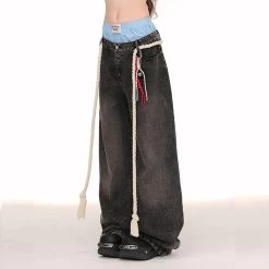 American Style Double Waist Loose Wide-Leg Jeans -Kawaii Fashion Shop American Style Double Waist Loose Wide Leg Jeans 8