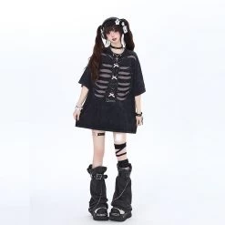 American Sweet Cool Style Black Hollow T-shirt -Kawaii Fashion Shop American Sweet And Cool Style Black Hollow T shirt 3