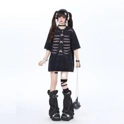 American Sweet Cool Style Black Hollow T-shirt -Kawaii Fashion Shop American Sweet And Cool Style Black Hollow T shirt 4