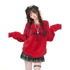 American Sweet Girl Style Cross Princess Embroidered Loose Sweater 16 American Sweet Girl Style Cross Princess Embroidered Loose Sweater -Kawaii Fashion Shop American Sweet Girl Style Cross Princess Embroidered Loose Sweater 10