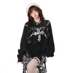 American Sweet Girl Style Cross Princess Embroidered Loose Sweater 14 American Sweet Girl Style Cross Princess Embroidered Loose Sweater -Kawaii Fashion Shop American Sweet Girl Style Cross Princess Embroidered Loose Sweater 7