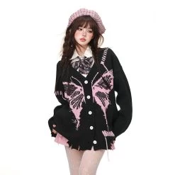 American Sweet Soft Girl Style Butterfly Embroidered Cardigan Sweater -Kawaii Fashion Shop American Sweet Soft Girl Style Butterfly Embroidered Cardigan Sweater 11