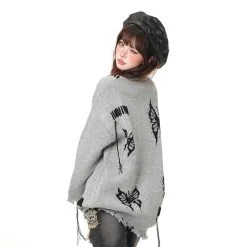 American Sweet Soft Girl Style Butterfly Embroidered Cardigan Sweater -Kawaii Fashion Shop American Sweet Soft Girl Style Butterfly Embroidered Cardigan Sweater 4