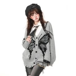 American Sweet Soft Girl Style Butterfly Embroidered Cardigan Sweater -Kawaii Fashion Shop American Sweet Soft Girl Style Butterfly Embroidered Cardigan Sweater 5