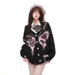 American Sweet Soft Girl Style Butterfly Embroidered Cardigan Sweater -Kawaii Fashion Shop American Sweet Soft Girl Style Butterfly Embroidered Cardigan Sweater 9