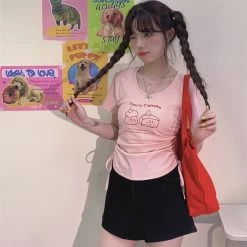 American Sweet Soft Girl Style Pink Bow Print T-shirt 12 American Sweet Soft Girl Style Pink Bow Print T-shirt -Kawaii Fashion Shop American Sweet Soft Girl Style Pink Bow Print T shirt 5