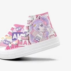 Game Girl Print High Cut Canvas Sneaker 10 Game Girl Print High Cut Canvas Sneaker -Kawaii Fashion Shop Amy and Michael Fashion Anime Cartoon Girls Sneakers Vulcanized Female Students kawaii High Top Casual Hand 2