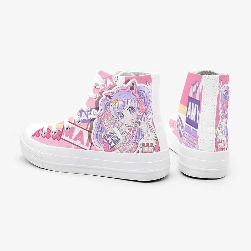 Game Girl Print High Cut Canvas Sneaker 7 Game Girl Print High Cut Canvas Sneaker - Image 5
