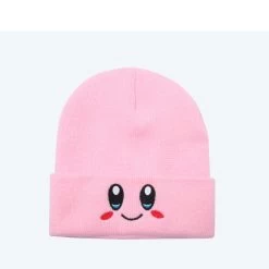 Kawaii Kirby Knitted Beanie -Kawaii Fashion Shop Anime Cartoon Cute Face Eyes Hat Cosplay Keep Warm Knitted Hat Unisex Adult Kids Cap Hip 3