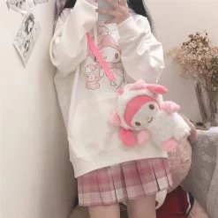 Kawaii My Melody Oversized Hoodie -Kawaii Fashion Shop Anime Print Hoodie Sweatshirt Harajuku Hoody Teen Girls Autumn Women Loose Long Sleeve Kawaii Solid Sweatsuit 4