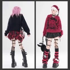 Asian Punk Style Cartoon Girl Print Loose Knit Sweater 19 Asian Punk Style Cartoon Girl Print Loose Knit Sweater -Kawaii Fashion Shop Asian Punk Style Cartoon Girl Print Loose Knit Sweater 11