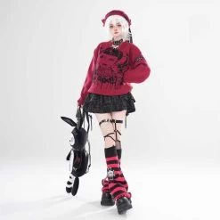 Asian Punk Style Cartoon Girl Print Loose Knit Sweater 14 Asian Punk Style Cartoon Girl Print Loose Knit Sweater -Kawaii Fashion Shop Asian Punk Style Cartoon Girl Print Loose Knit Sweater 4