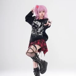 Asian Punk Style Cartoon Girl Print Loose Knit Sweater 17 Asian Punk Style Cartoon Girl Print Loose Knit Sweater -Kawaii Fashion Shop Asian Punk Style Cartoon Girl Print Loose Knit Sweater 8