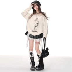 Autumn Sweet Soft Girl Style Pink Hollow Sweater -Kawaii Fashion Shop Autumn Sweet Soft Girl Style Pink Hollow Sweater 1