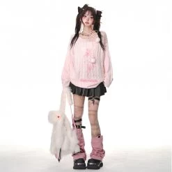 Autumn Sweet Soft Girl Style Pink Hollow Sweater -Kawaii Fashion Shop Autumn Sweet Soft Girl Style Pink Hollow Sweater 11