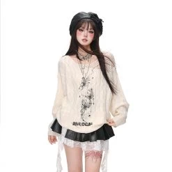 Autumn Sweet Soft Girl Style Pink Hollow Sweater -Kawaii Fashion Shop Autumn Sweet Soft Girl Style Pink Hollow Sweater 2