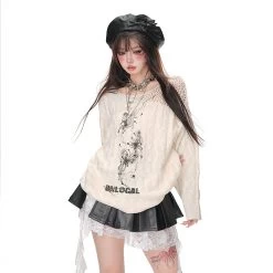 Autumn Sweet Soft Girl Style Pink Hollow Sweater -Kawaii Fashion Shop Autumn Sweet Soft Girl Style Pink Hollow Sweater 6